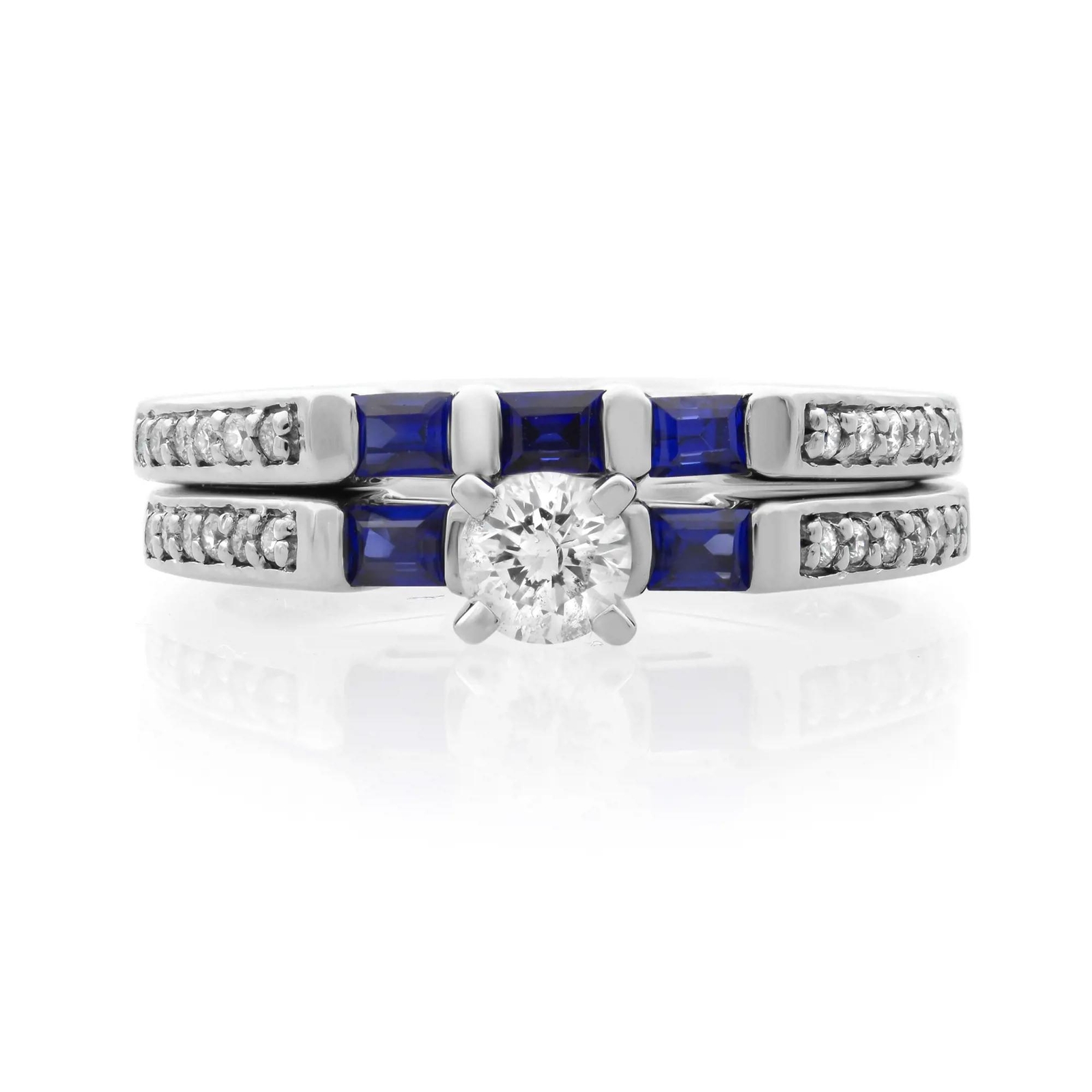 0.25Cttw Diamond & 0.25Cttw Sapphire Engagement Ring Set 10K White Gold Size 6