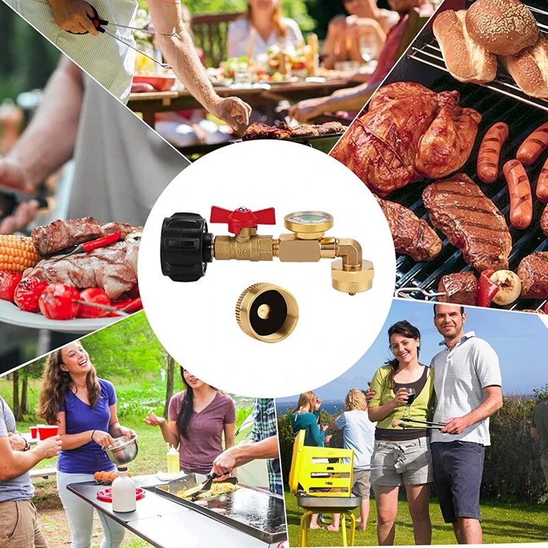 Propane Refill Adapter w/ON-Off Valve and Gauge Fill 1Lb Bottle From 5-40Lb Tank