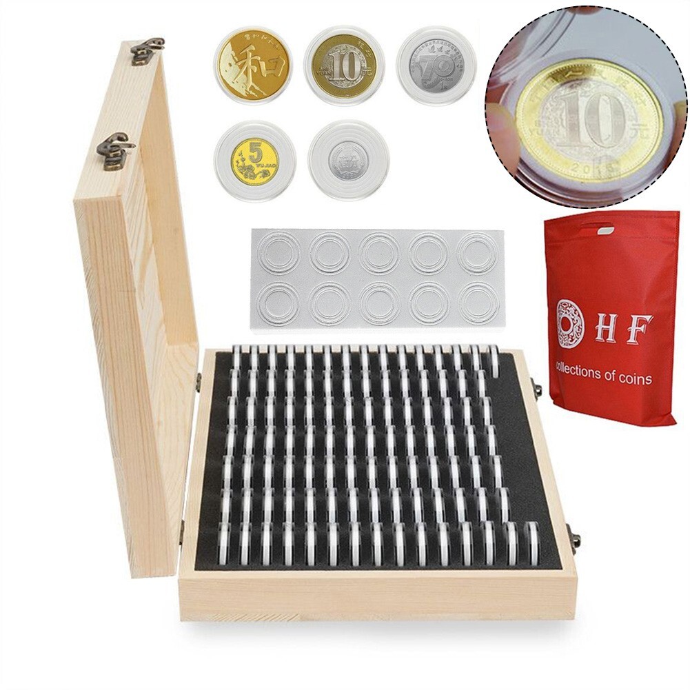 Coin Storage Box Wooden 30/50/100pcs Collection Case Commemorative Coin