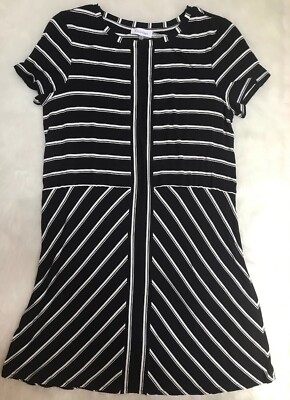 calvin klein striped t shirt dress CALVIN KLEIN Striped T Shirt Dress Womens Size Small Black White Red CK Logo