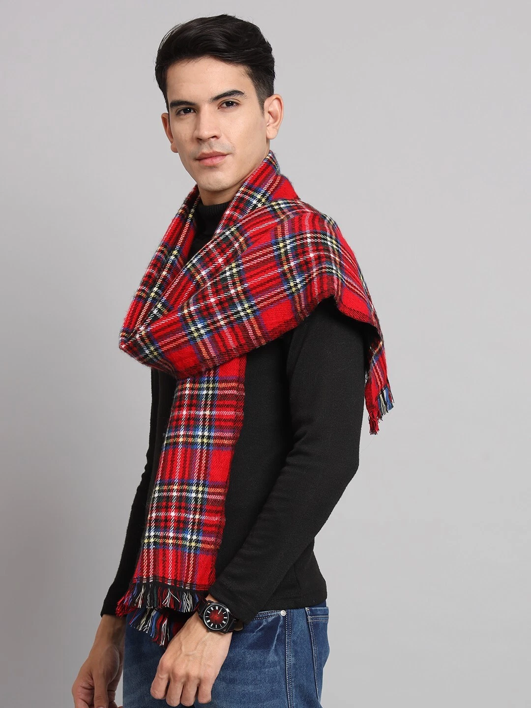 Mens Royal Stewart Indian 100% CASHMERE Scarf Winter Scarves Check Plaid Wool