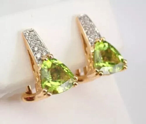 3Ct Trillion Cut Lab-Created Peridot Hoop Earring 14K Rose Gold Plated Silver - Picture 2 of 9