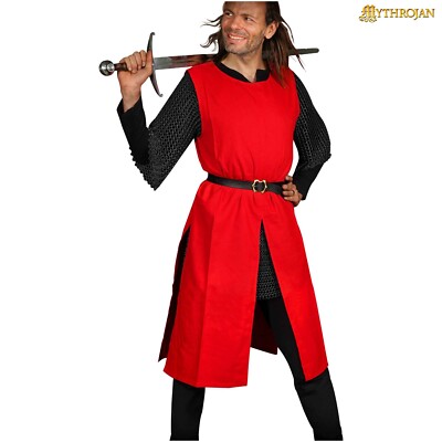 Medieval Knight Surcoat Sleeveless Renaissance Canvas Viking SCA Larp Tabard Red
