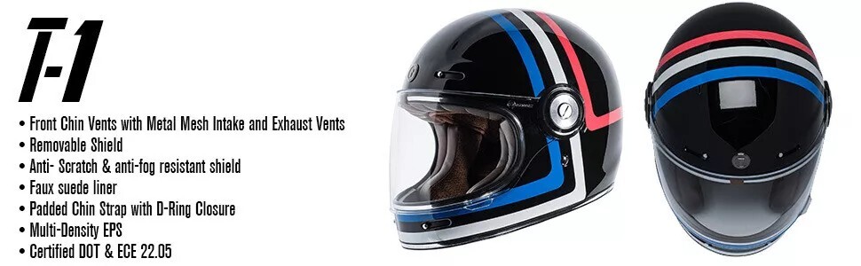 Retro Full Face Motorcycle Helmet Torc Newport T1 Gloss Black DOT