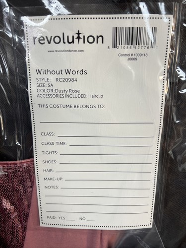 Revolution Tanzkleidung ohne Worte Dusty Rose Kostüm klein Erwachsene #RC20984 NEU - Bild 5 von 5