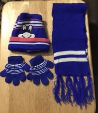 3-Pieces Winter Beanie Hat Scarf Gloves Set Warm Knit Skull Cap Boy Girl Kids