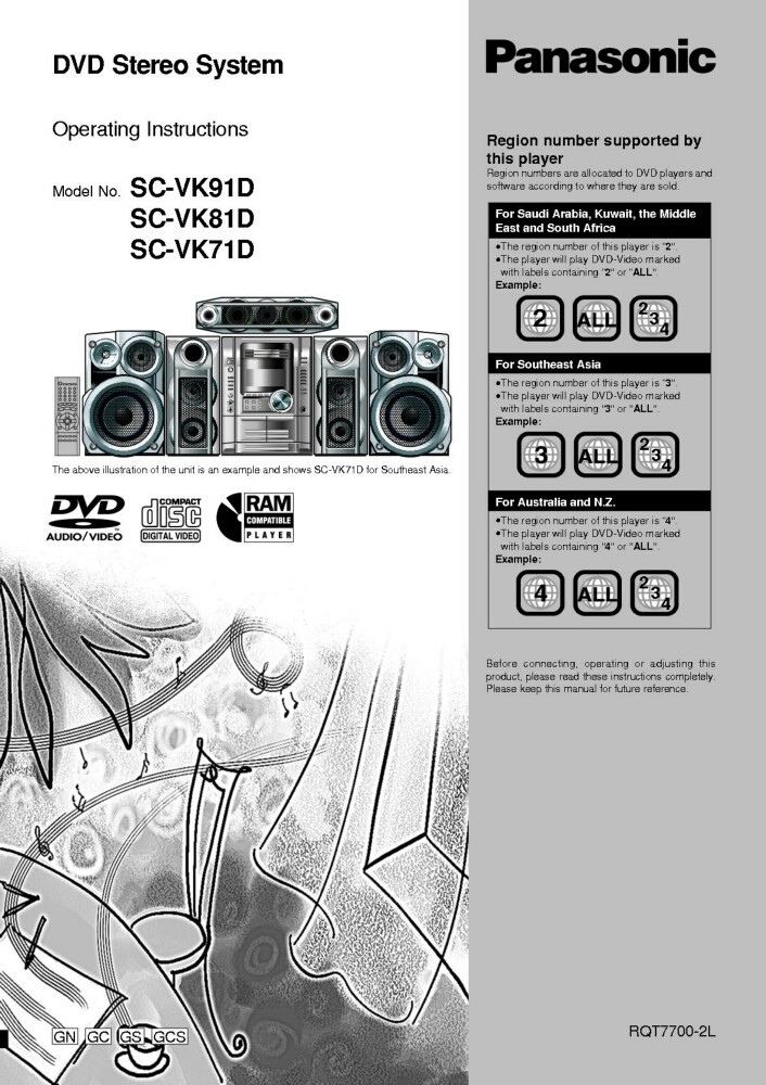 Panasonic SA-VK71D SA-VK81D SA-VK91D DVD System Owners Instruction