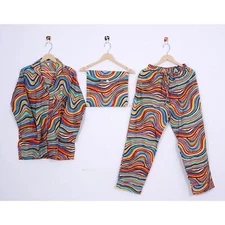 Hand Block Rainbow Print Cotton PJs Suit Indian Women Day Wear Dress ITW-17