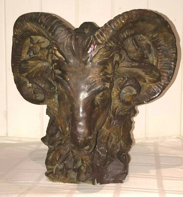 Attila Tivadar Cast Stone Brutalist Inspired Ram Head Bust Sculpture Statue