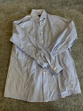 Hugo Boss Men's Shirt 16 Blue White Check Sharp Fit Long Sleeve Dress Shirt