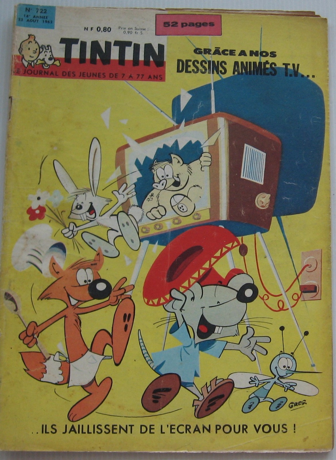 Tintin Journal No. 722 TV Cartoons Dan Cooper Jari Tounga 1962 Good Condition