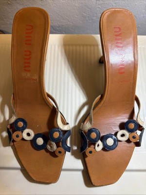 Mui Mui Multi Color Leather Slide Heels, US Size 9, EU 40, Needs Heel Cap Repair
