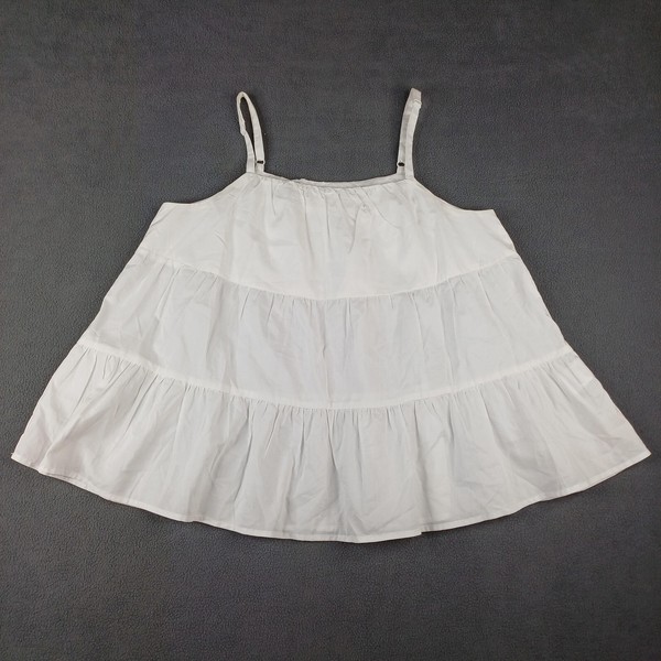 AERE Tank Top Womens 8 White 100% Organic Cotton Tiered Ruffle Camisole Summer