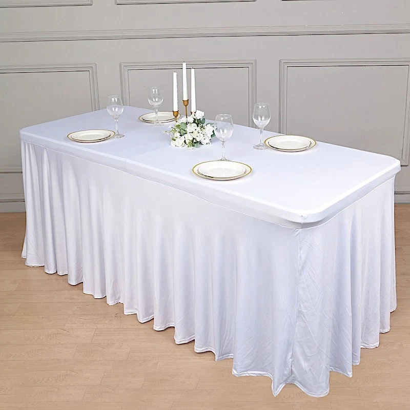 6 ft WHITE Wavy Rectangular Fitted Tablecloth Premium Spandex TABLE COVER Party - Image 3 of 4