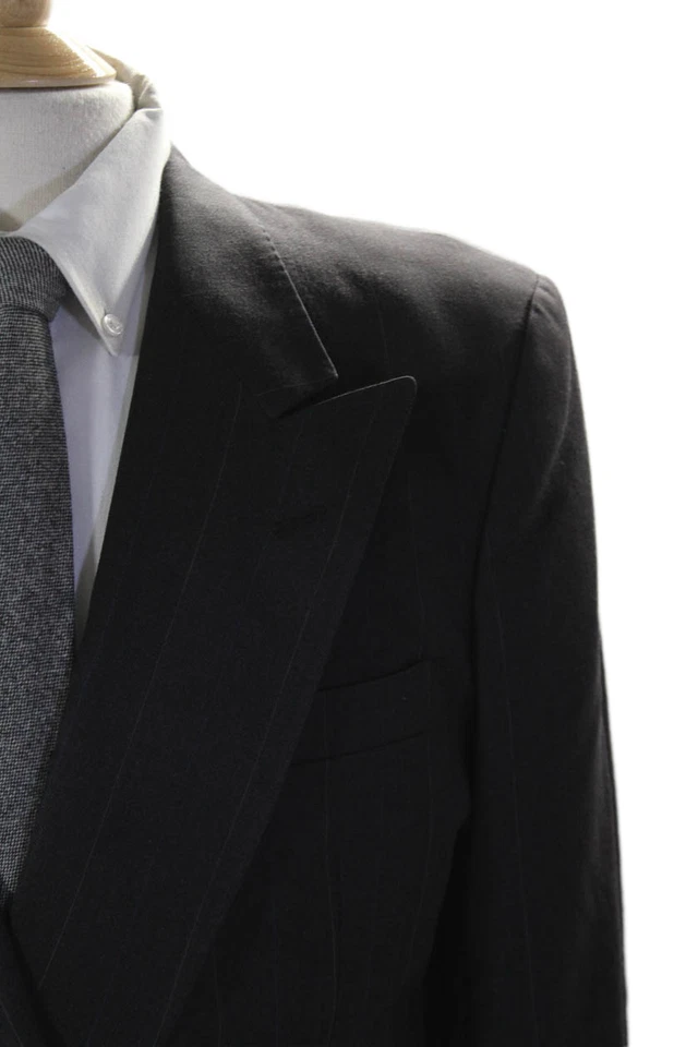 Blazer Lubiam masculino de lã cinza escuro listrado peito duplo manga longa tamanho 52 - Imagem 2 de 4