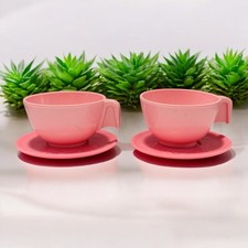 VTG Fisher Price Fun with Food Tea Set Replacement Pink Plastic Cup Saucer Lot 2