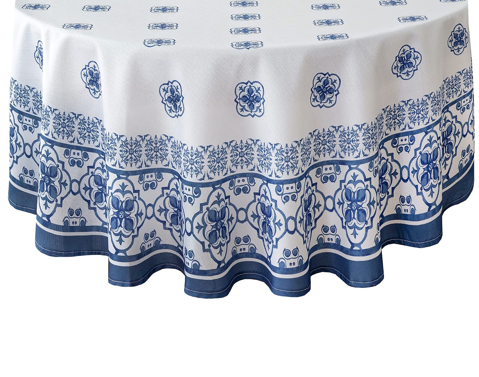 Newbridge 60x84 Oval Mykonos Blue Fabric Tablecloth Stain Re
