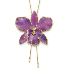 24K Gold-trim Lacquer Dipped Purple Real Orchid Slip-on Adjustable Necklace 20g