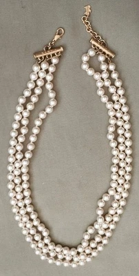 Collier Agatha Paris Métal Doré 3 Rangs Perles Vintage Années 90 Couture - Photo 1/4