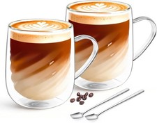 Bicchieri per Latte Macchiato a Doppia Parete, Eleganti E Pratici (2 * 350Ml)