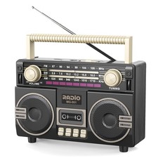 AM FM Radio Portable with Double Loudspeaker, USB-C Rechargeable Retro Radio,...