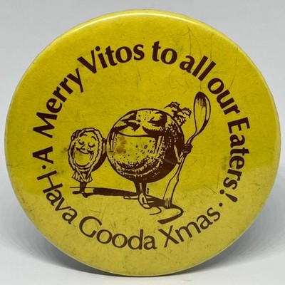Vitos an alle unsere Esser! Hava Gooda Xmas Restaurant Weihnachten Vintage Pin Anstecker