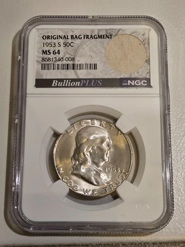 1953 S Franklin Half Dollar 50C NGC MS 64 Original Bag Fragment US Silver Coin