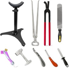 Farrier Tools Kit 9 Pieces Hoof Trimming Set with Stand Nipper Pick File Knife