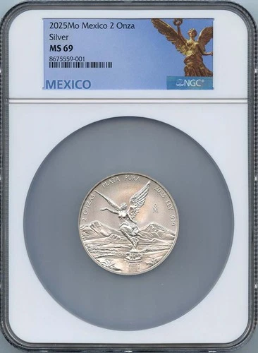 2025 Mo Mexico 2 Onza Libertad Silver NGC MS69 Low Mintage 200