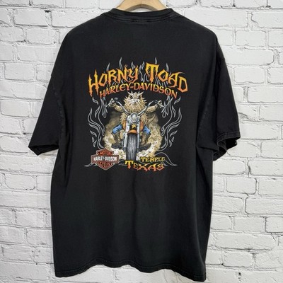 Harley Davidson Horny Toad T Shirt 2XL Black Flames Temple TX Biker Graphic USA