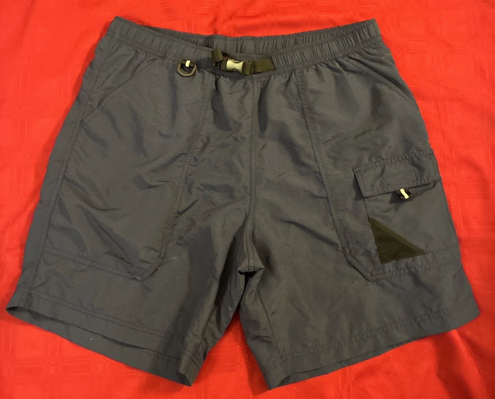 EUC~Eddie Bauer~Ebtek Shorts/Swim Trunks~Mesh Liner~Lg~Navy Blue~Nylon/Polyester