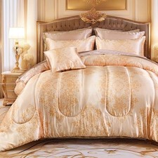 8 Pieces Satin Comforter Set Size Silk Like Satin Bed in a Bag Soft King Gold