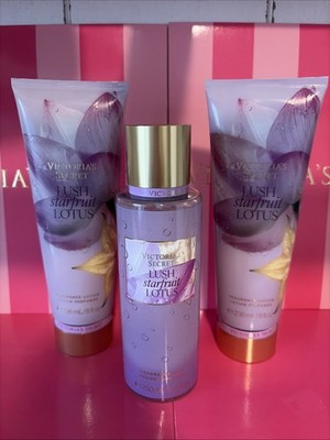 Victoria's Secret Lush Starfruit Lotus Fragrance Mist Spray &  2 Lotion Set of 3