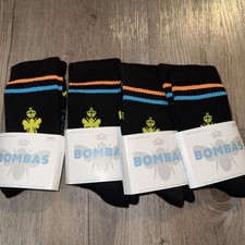 NEW 4 PAIRS BOMBAS BLACK CREW Socks Youth Womens Small HONEYCOMB ARCH SUPPORT