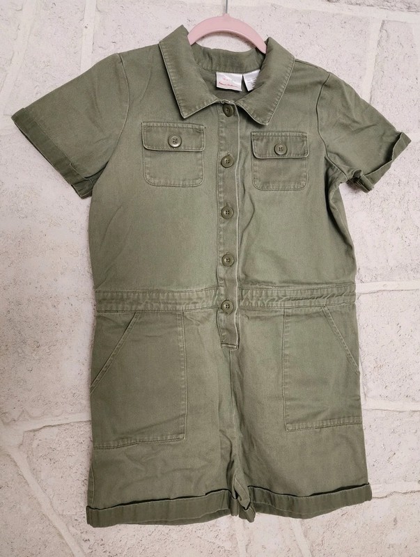 hanna andersson overall safari olive green embroidery rainbow girls US size 12