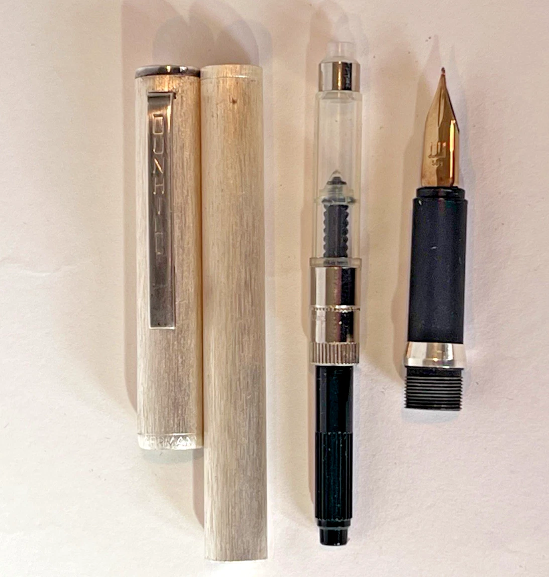 Dunhill - Brushed Silver Fountain Pen, 14k (Montblanc) Gold Nib, Nr Mint