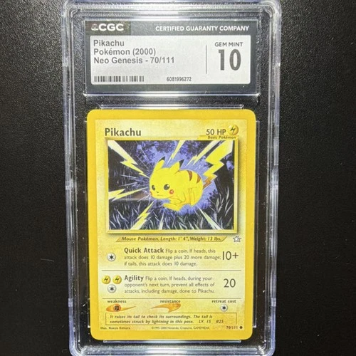 CGC 10 Gem Mint Pikachu Neo Genesis 70/111 Unlimited Regular 2000 Pokémon Card
