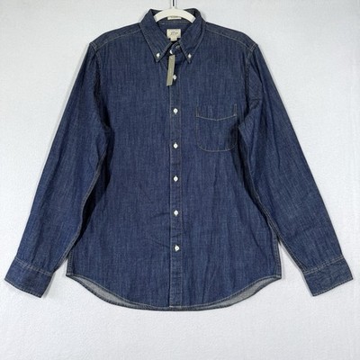 J Crew Shirt Mens Medium Denim Dark Indigo Wash Button Down Long 