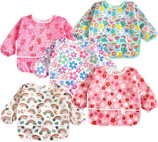 5 Pack Baby Long Sleeve Bibs Waterproof Full Sleeve Bib for Baby Infant Toddler