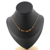Halskette 10 Perlen Tigerauge 6 Mm. Kette Aus Vergoldetem Edelstahl Halskette