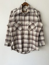 VTG 70s Montgomery Ward Poly Cotton Plaid Button Up Flannel Shirt Fits Small