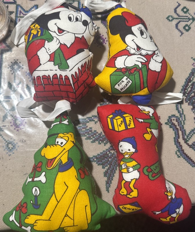 Plush Christmas Handmade Fabric Ornaments Vintage Mickey Mouse Set of 4