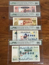 1999 Lebanon Specimen Full set 5000 20000 50000 100000 Lira Banknote PMG Graded