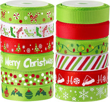 12 Rolls Christmas Ribbon 60 Yards 3/8" Grosgrain Holiday Gift Wrap  Crafts