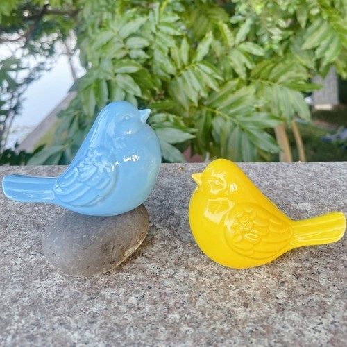 Ceramic Bird Figurines Bird Statue Ornament Home Garden Decor (Set of 2)