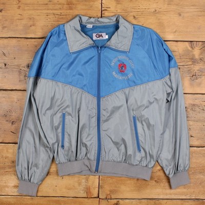Vintage New York Marathon Windbreaker Jacke L Herren 90s Grau Gary Mandel Bomber