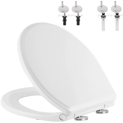 Hibbent Premium Round Toilet Seat with Cover Quiet Close, One-Click to White