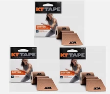 3 pack - KT Tape, Cotton, Elastic Kinesiology Athletic Tape, 20 Count 10", Beige
