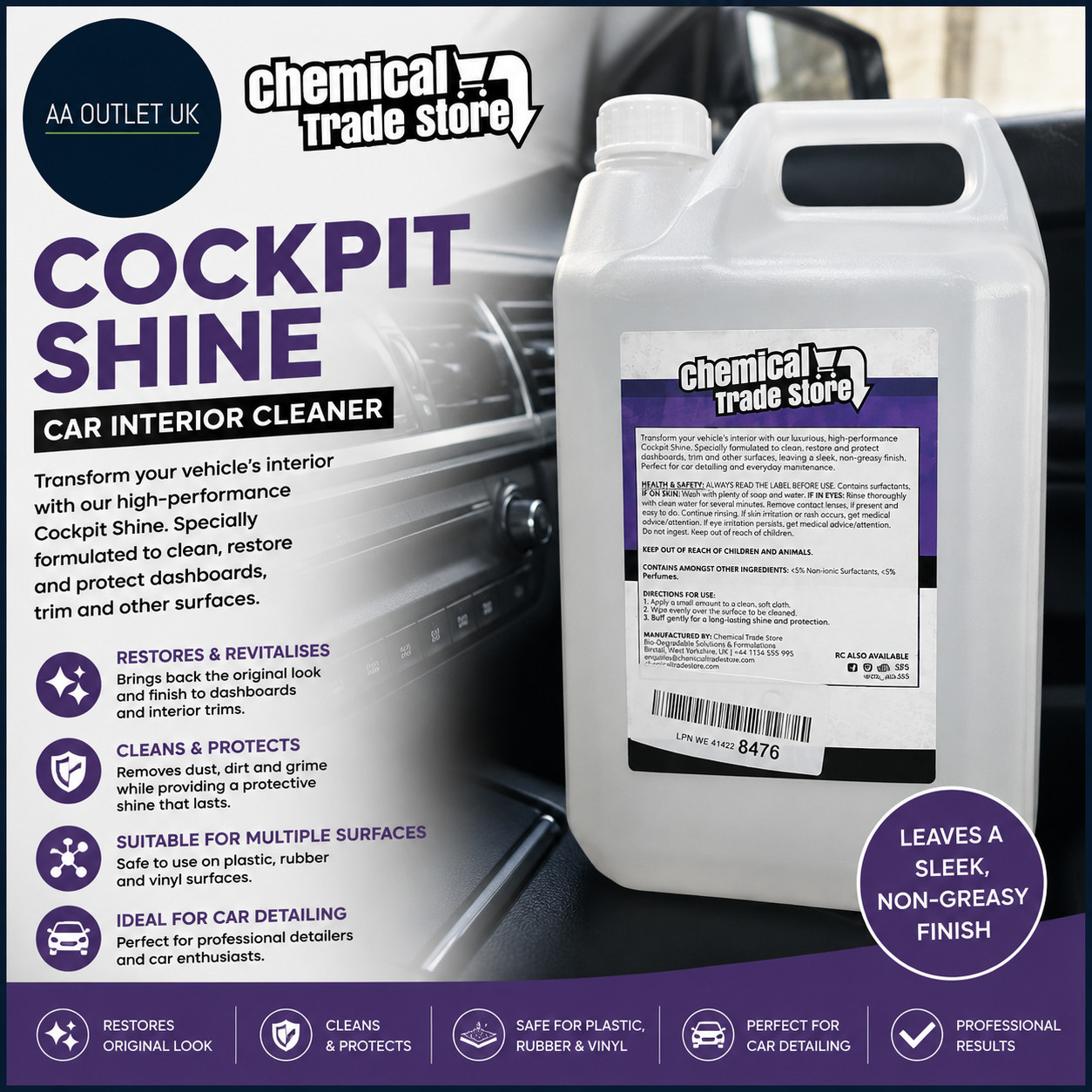 Chemical Trade Cockpit Shine Car Interior Cleaner Restores Dashboards Trims