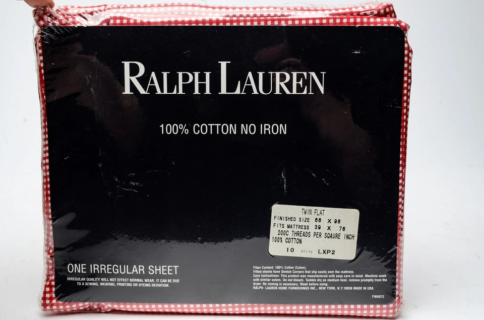 Ralph Lauren Red White Gingham Twin Flat Sheet 100% Cotton Irregular New - Image 2 of 4